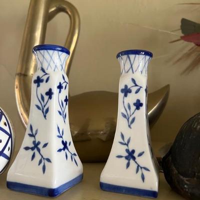 Blue & white floral candle holders