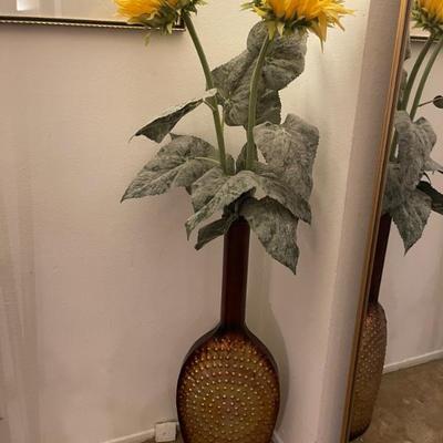 Sunflower in tin vase