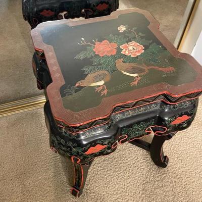 Vintage Red Lacquer Asian Side Table or Stool