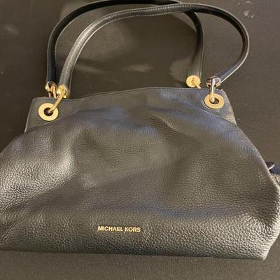 Michael Kors black leather purse with gold chain option strap