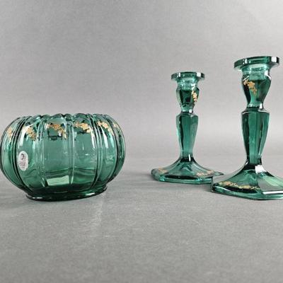 Lot 261 | Vintage Fenton Spruce Green Candle Holders