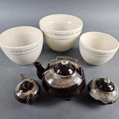 Lot 337 | Vintage Inspiration Bowls & Ceramic Tea Kettle