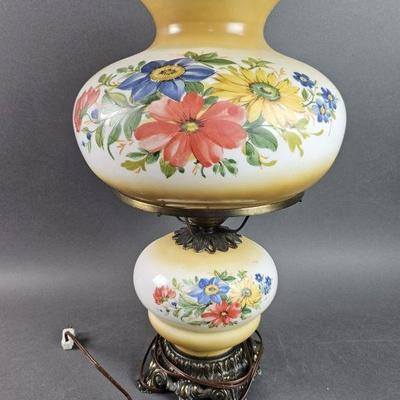 Lot 298 | Floral Gone With The Wind Hurricane Lamp