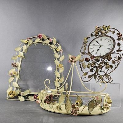 Lot 345 | Vintage Floral Wrought Iron Mirror, Clock & More!