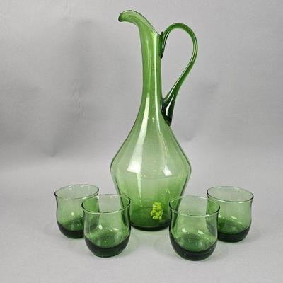 Lot 241 | Green Glass Pitcher and Cup Set