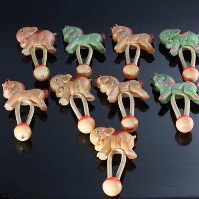 Lot of 9 Vintage Celluloid Occupied Japan Horse/Elephant Toys Baby Rattles	7x4x1in	196231
