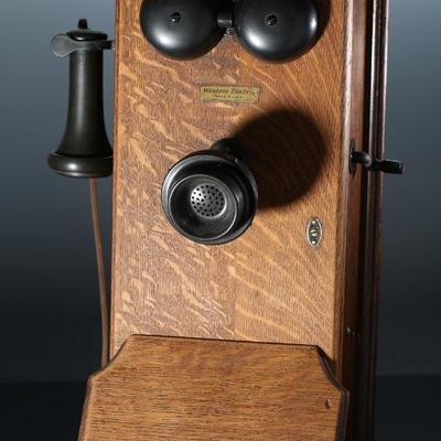 Antique Western Electric Wall Phone Hand Crank 	20.5x9.25(13in max) x11in	199083
