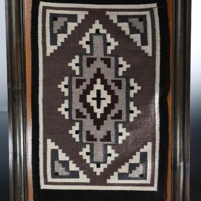 Two Grey Hills Navajo Rug Hasbah Curley Mounted on Board	Rug: 33x20.5in<BR>Frame:41.5x27.5x1in	199146
