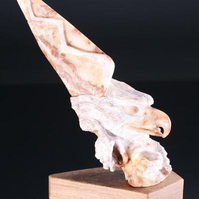 Alvin K Marshall Navajo Hand Carved Alabaster Stone Eagle Sculpture - Native American Art - Signed AKM	9 x 5 x 6 in	198017
