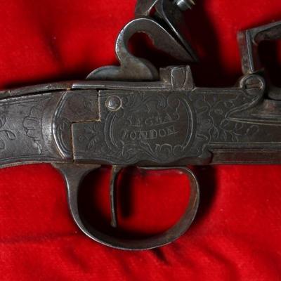 Matched Pair Seglas London Flintlock Pistols in Display Case Flint Lock 	Pistol: 5.6x0.65x2.8in<BR>Display: 2.5x11.5x9in	199154

