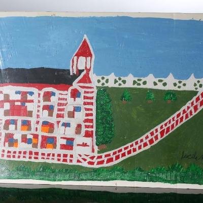 *Original* Lucile Smith Folk Art Schoolhouse Acrylic on Foamboard Painting 	20x29.75in	196001
