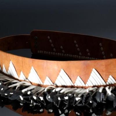 Vintage Yaqui Indian Deer Hoof Chapayeka Ceremonial Belt	Total Length: 50in<BR>Belt Width: 3in with hang: 6in 	196170

