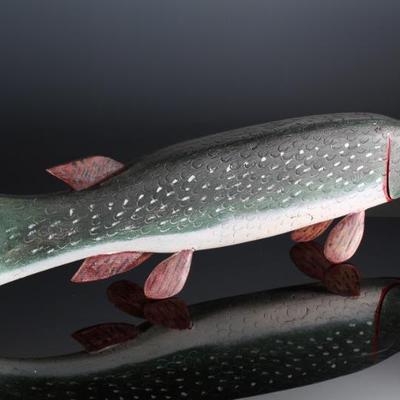 Folk Art Carved Wood Trout Fish Decoy Unsigned 	7x4x30in	196043
