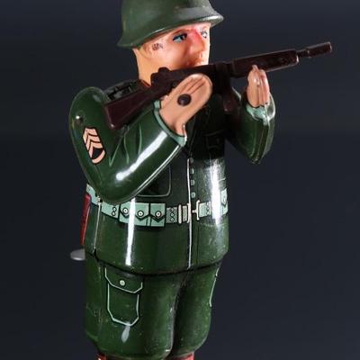 1950s Vintage Nomura TN TR-271 Tin Wind-up Litho Combat Toy Soldier Japan 6.25x2.75x3in	196120

