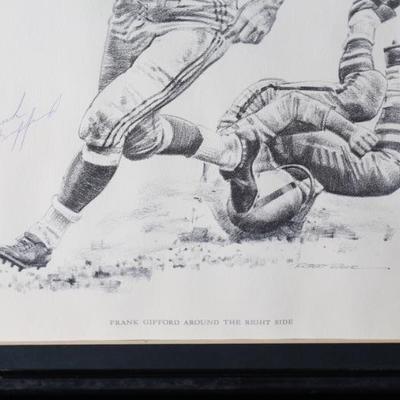 *Signed* Frank Gifford NFL Robert Riger Around The Right Side Print Autograph Football New York Giants 	Frame: 14.75x11.75x0.5in	199010...