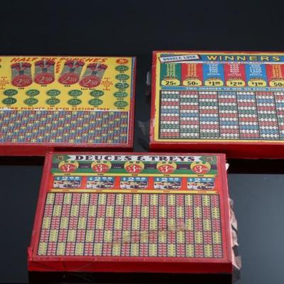Lot of 3 Vintage Punchboard Gambling Punch Boards Double Luck Winners Deuces & Treys Trade Stimulators 		196006
