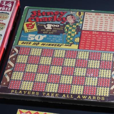 Lot of 4 Vintage Punchboard Gambling Punch Boards In The Dough/Jitney Charley/The Little Wonder Trade Stimulators 		196007
