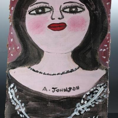 *Original* Art Anderson Johnson 1994 Woman Portrait Acrylic on Cardboard Painting A.	25x16in	196226
