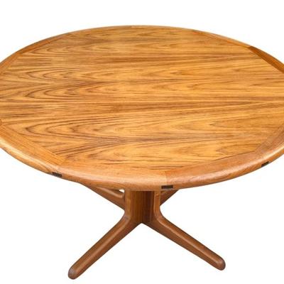 Mid-Century Modern Danish Teak Dining Table & 6 Chairs by Sun Cabinet Co. MCM Frederick	Table: 29in h x47in diameter<BR> Leaf...