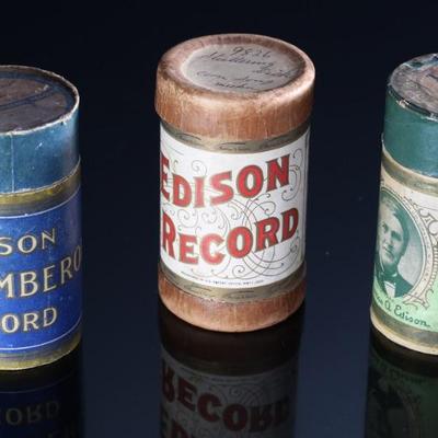 Lot of 3 Antique Phonograph Cylinder Thomas Edison Records - Blue Amber Record - Amberol Record - #9836 #19 & #1724	5 x 5.5 x 5.5 in	198016
