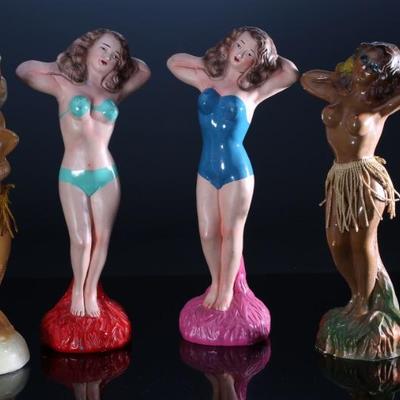 Lot of 4 Vintage Carnival Chalkware Bathing Beauties Figures  		196083
