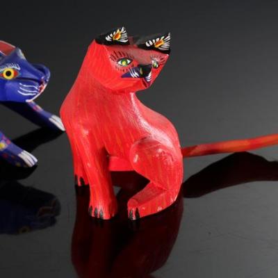 Lot of 6 Vintage Cats/Tigers/Animals Mexican Folk Art Oaxaca Wood Carving		196214
