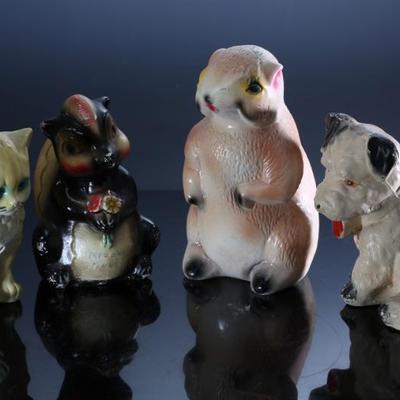 Lot of 4 Vintage Carnival Chalkware Animal Figure Statues - Cat - Dog - Disneyâ€™s Flower the Skunk - Squirrel 	Squirrel 10x5.5x6 in -...