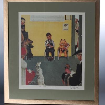 *Signed* Jim Davis Garfield The Veterinarian Norman Rockwell Litho Framed Art Lithograph  	Frame: 21.25x18.75x0.75in	199073
