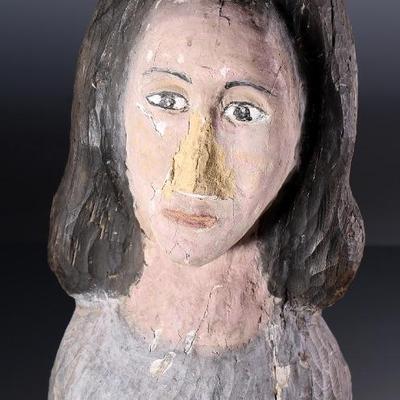 Vintage Folk Art Sculpture Carved Wood Head 	16x8x7in	196229
