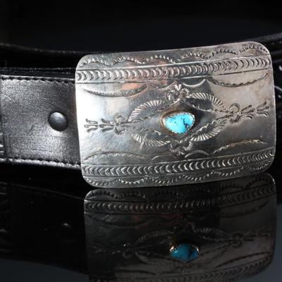 Vintage Resistol Leather Belt With Navajo Sterling Silver Turquoise Buckle - Size 36 - R1200303	2 x 7 x 7 in	198020
