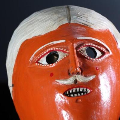 Vintage Juanegro Mexican Dance Mask Folk Art Orange	3.5x6x8in	196039

