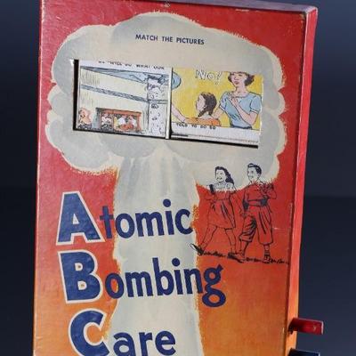 Rare 1950â€™s Childrenâ€™s ABC Atomic Bombing Care by Joe Fredriksson Toy & Game MFG  	1.25x 7 (8in/knobs) x10.5in	196050
