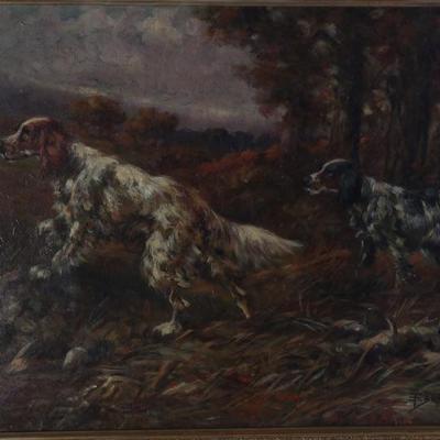 *Original* Antique Oil Painting Hunting Dogs Frederick Samuel Beaumont Art Setters	Canvas:30x20in<BR>Frame:26x35x2.5in	199172
