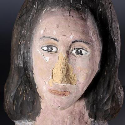 Vintage Folk Art Sculpture Carved Wood Head 	16x8x7in	196229
