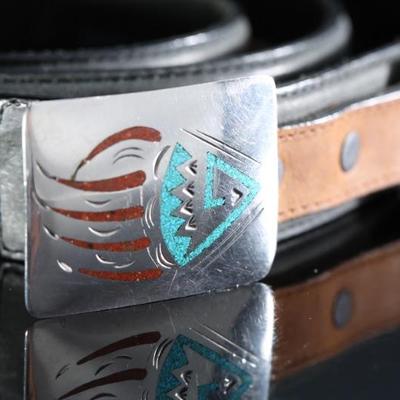 Vintage Silver Creek Classics Leather Belt With Sterling Silver Turquoise Bear Claw Belt Buckle - Size 36 - 53800	2 x 6 x 7 in	198021
