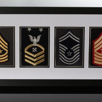 4 Branch US Military High Rank Patches Framed 	Frame: 14x30x0.75in	199075
