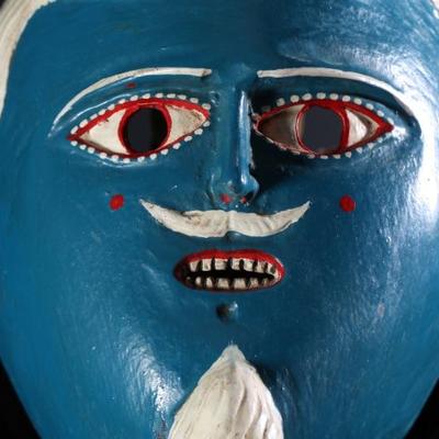 Vintage Juanegro Mexican Dance Mask Folk Art Blue	3.5x6.5x8in	196034
