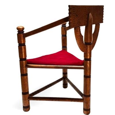 Antique Swedish Monks Chair Carved Oak 3-Leg Three-Legged 	34x22x20in	196187
