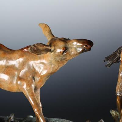 Walt Horton â€œIt's Your Moveâ€ Bronze Sculpture Native American Girl & Deer 11/100	15.5x23.25x10.5in	199153
