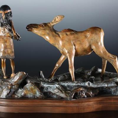 Walt Horton “It's Your Move” Bronze Sculpture Native American Girl & Deer 11/100	15.5x23.25x10.5in	199153
