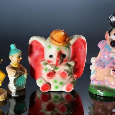 Lot of 4 Vintage Carnival Chalkware Disney Character Figure Statues - Dopey Lamp & Bank - Dumbo - Minnie Mouse	Minnie 12x6x6 in - Dopey...