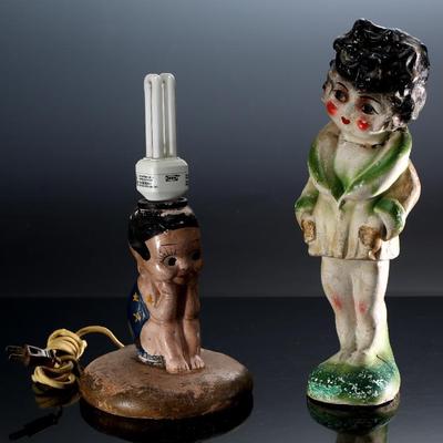 Lot of 2 Vintage Carnival Chalkware Figure Statues - Betty Boop - Kewpie Splash Me Doll Lamp	Betty Boop 14x5x4 in Splash Me doll 8x6x7 in...
