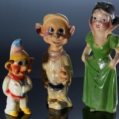 Lot of 3 Vintage Carnival Chalkware Dolls Snow White & 2 Dwarfs 		196166
