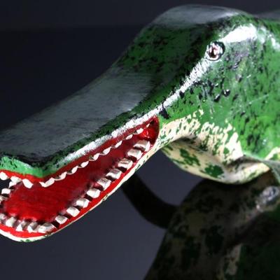 3ft Jim Lewis Folk Art Carved Wood Alligator 1990 Carving 	6x9.25x36in	196042
