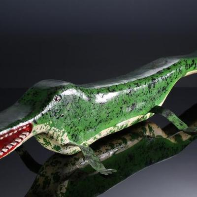 3ft Jim Lewis Folk Art Carved Wood Alligator 1990 Carving 	6x9.25x36in	196042
