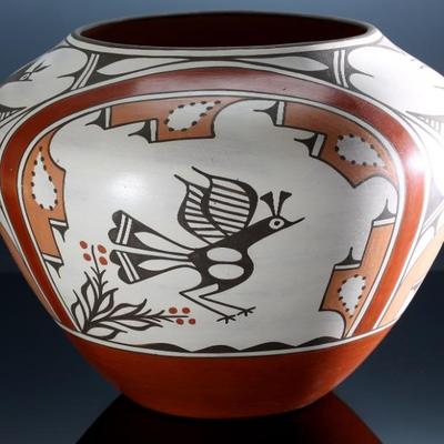 *Huge* Ruby Panana Zia Pueblo Polychrome Olla Bird Pot Native American Pottery	13in H 17in Diameter at widest point 	199151
