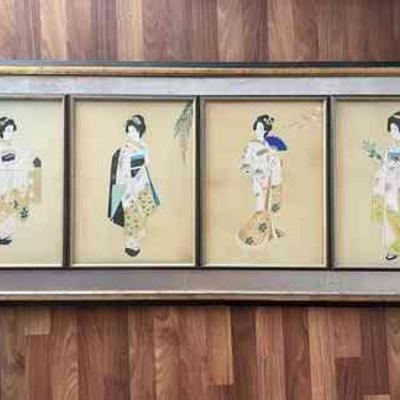 MRM246- Large Framed Japanese Women Silk Painting