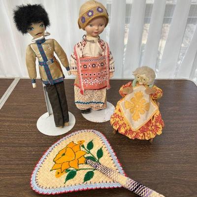 MRM182- Decorative Vintage Dolls & Ornate Woven Hand Fan 