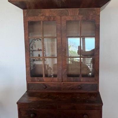 MRM093- Antique Two Piece Drop Front Desk/Cabinet