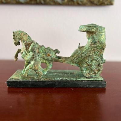 MRM232- Vintage Bronze Ware Horse & Carriage
